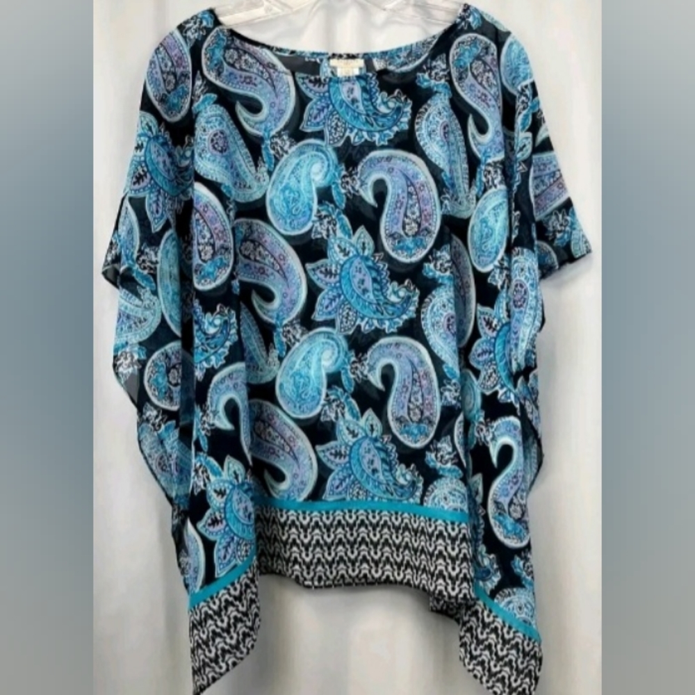 Talbot blue paisley sheer blouse/tunic. Women's L/XL